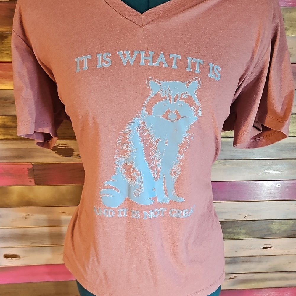 Rust Graphic Tee with Raccoon Print